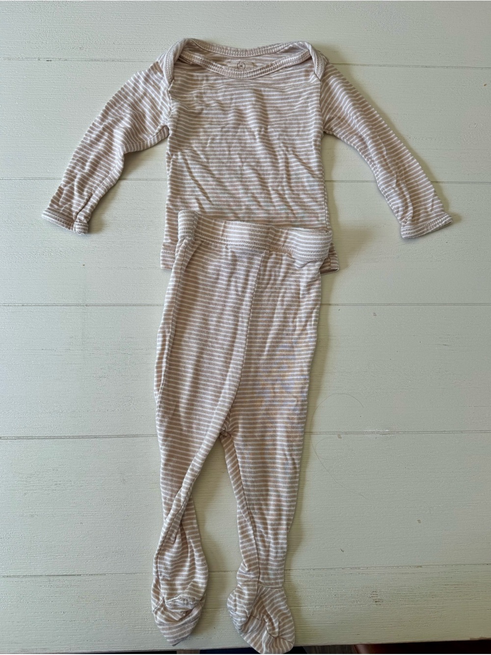 solly baby Beige and White Striped Footed Pajama Set